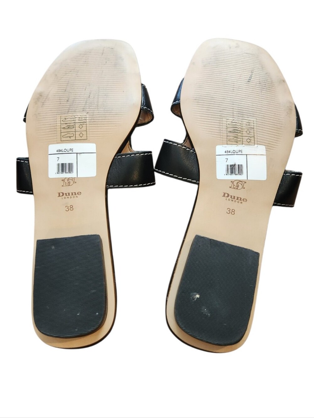 Dune London Loupe Black Leather Slide Sandals Cut Outs Smart Slider Size 38 Flat - Picture 6 of 8